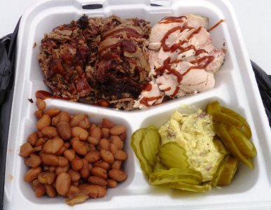 2024-10-22 7 Hog Pen's chow - brisket and smkd chix.JPG